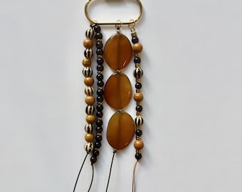 Handmade Beaded Bag Charm / Key Chain / Boho Agate and Ceramic Beads