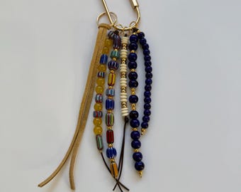 Boho Beaded Bag Charm / Key Chain / Funky Glass Beads and Suede