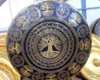 50 - 100 cm Large Tree Of Life Etching Gong - Handmade Chao Temple Gong - Sound Healing, Therapy, Gong Bath - Meditation, Energy Balance