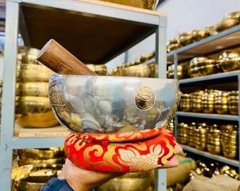 Lunar Sound Energy Healing Sun Moon Singing Bowl - Silver Plated, Meditation, Therapy, Yoga, Reiki, Chakra- Deep, Grounding Sound Vibration