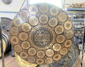 Sacred Buddha Open Eye Carving Gong - Geometry Symbol Art - Sound Healing, Meditation, Gong bath - Chakra Energy Balancing - Stress Relief