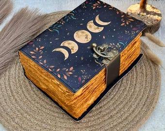 Moon Phase Leather Grimoire Journal: Deckle Edge Book of Shadows