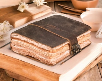 Vintage Leather Journal - Blank Spell Book, Antique Deckle Edge Paper, C-Lock