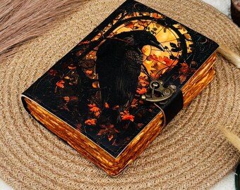 Raven Leather Grimoire Journal – Gothic Book of Shadows with Lock