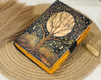 Tree of Life Leather Journal, Vintage Grimoire Book of Shadows