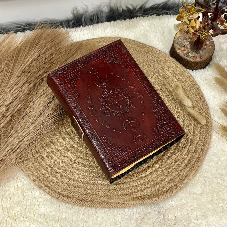 Evil Eye Leather Journal | Sun & Moon Grimoire, Vintage Lock (7x5 ...