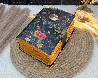 Moon Butterfly Leather Journal, Vintage Grimoire, Book of Shadows