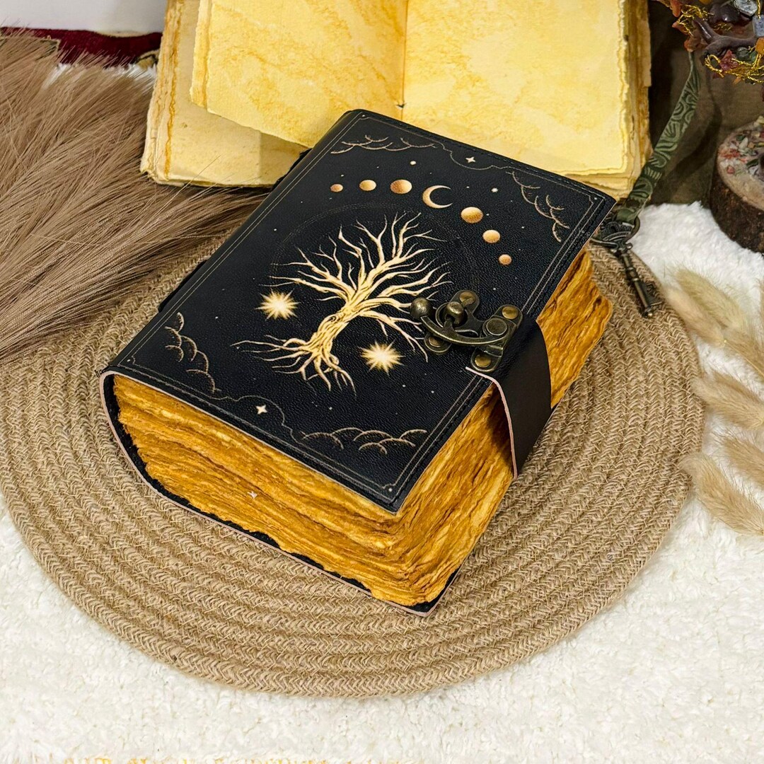 Tree of Life Leather Grimoire Journal, Blank Book of Shadows ...