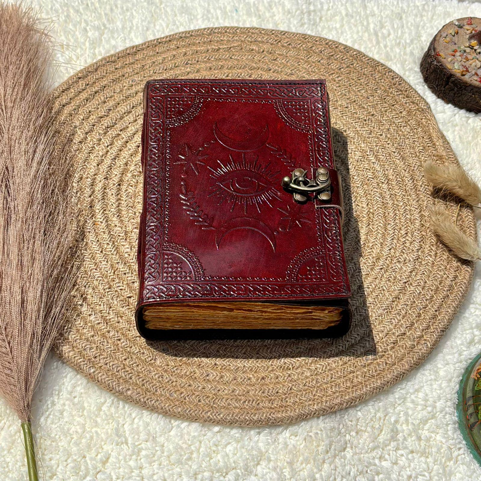 Evil Eye Leather Journal | Sun & Moon Grimoire, Vintage Lock (7x5 ...