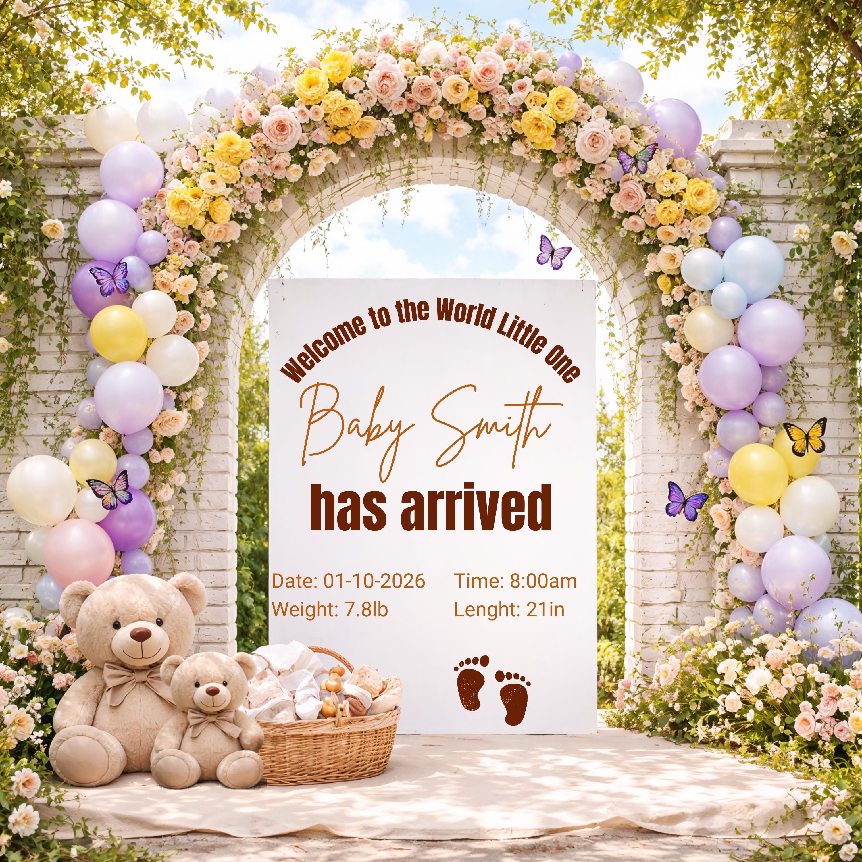 Birth Announcement Template, Editable Canva Baby Introduction, Teddy ...