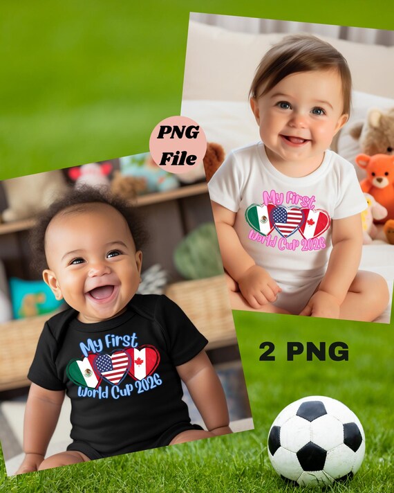 My First World Cup 2026 PNG, Baby Soccer PNG, USA Mexico Canada Heart Design, Boy and Girl versions, Digital Download