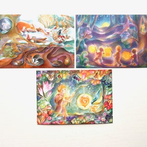 Lot de cartes postales lanterne et hiver 1 / cartes postales / carte postale / Waldorf / saison / table nature