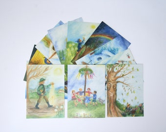 Monthly postcards 12 set by Ilona Bock /Postcard  / picture / postcard /  Waldorf / season / nature table / season table