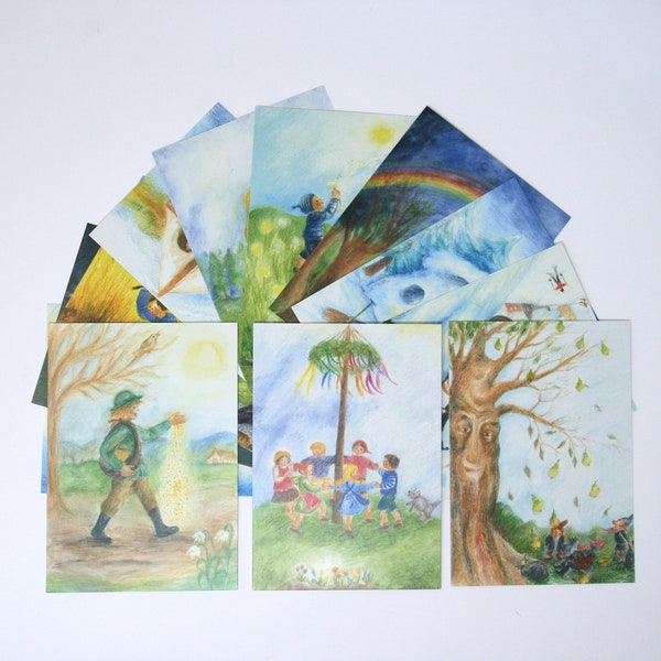 Monthly postcards 12 set by Ilona Bock /Postcard  / picture / postcard /  Waldorf / season / nature table / season table