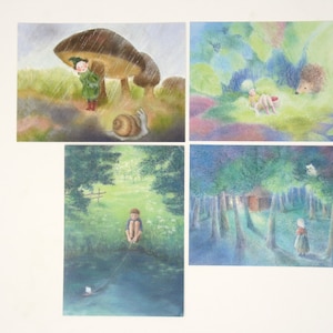 Postcards Set 4  Monika Speck / picture / postcard /  Waldorf / season / nature table / gnome / bird