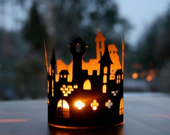 Castle silhouette / tealight lantern / shadow play / winter / lantern / Waldorf / season table / candle