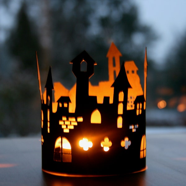 Castle silhouette / tealight lantern / shadow play / winter / lantern / Waldorf / season table / candle