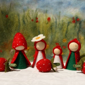 Strawberry Set, summer,  Flower doll Waldorf Inspired natural Table doll wooden peg doll