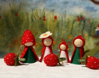 Strawberry Set, summer,  Flower doll Waldorf Inspired natural Table doll wooden peg doll