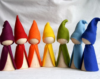 7 xxxL gnomi arcobaleno Gnome Set / nani / Waldorf ispirato tavolo naturale Peg bambola