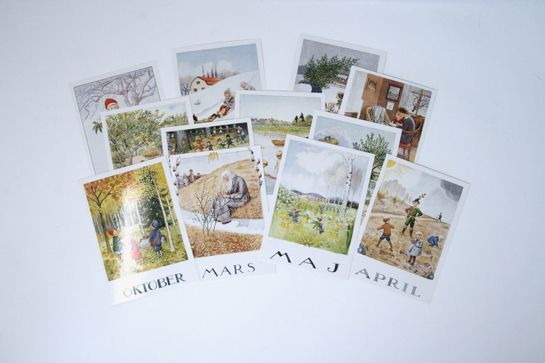 Month Postcard 12 Set by Elsa Beskow / Monthly Postcards / Etsy Canada