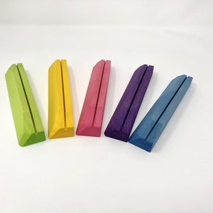 SET de 5 supports pour cartes postales colorés / en bois / pour cartes postales / de saison / de table nature / sur pieds / en bois / de table de saison / Waldorf