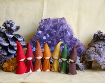 7 dwarf autumn Set / gnome / Waldorf Inspired natural Table Peg doll / harvest time