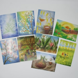 Einzel Postkarten Frühling 1 / Jahreszeitentisch / Waldorf / sommer / Marie Laure Viriot / schnee