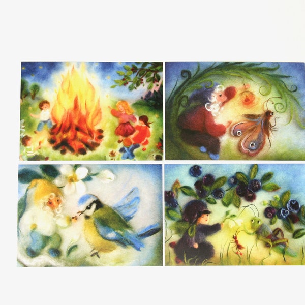 Wool Picture Postcards Set 5 / picture / postcard /  Waldorf / season / nature table / gnome / Sertori-Kopp