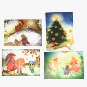 Lot de 6 cartes postales en laine / image / carte postale / Waldorf / saison / table nature / promenade aux lanternes / muguet / Sertori-Kopp
