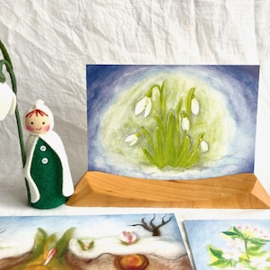 Ensemble cadeau printemps / perce-neige enfant / carte postale / waldorf / été / inspiré / tableau nature fleur enfant saisons