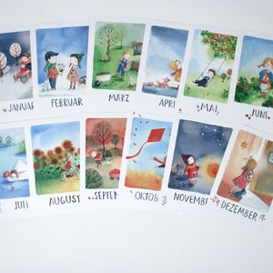 Postcard 12 set by Stefanie Messing / Monthly postcards / picture / postcard /  Waldorf / season / nature table / season table