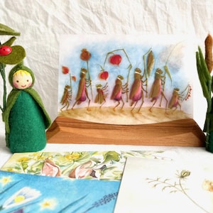conjunto de presentes de pastagem / girassol criança / cartão postal / waldorf / verão / inspirado / natureza mesa flor criança estações