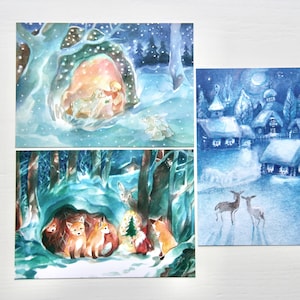 Winter Postkarten Set 1 / Jahreszeitentisch / Waldorf / Winter / schnee