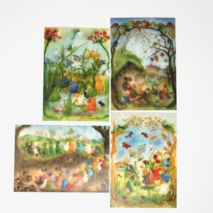 Wollbilder Postkarten Set 4 / Wurzelkinder / Jahreszeitentisch/ Franziska Sertori-Kopp  / Waldorf / zwerg