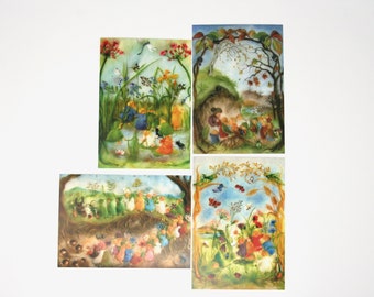 Wool Picture Postcards Set 4 / Root children / picture / postcard /  Waldorf / season / nature table / Sertori-Kopp