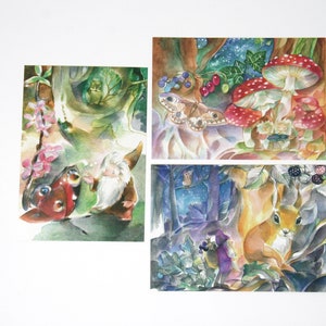 Gnome Cartes postales Set 4 / nains / gnomes / cartes postales / carte postale / Waldorf / saison / table nature / nain