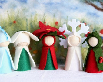 Fiori invernali Peg Dolls XXL / Ice Frost / bucaneve / Neve / Ilex / Stagioni / Waldorf / Tavola stagionale