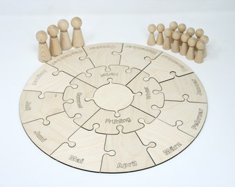 Craft material set for a seasons circle and matching wooden figures