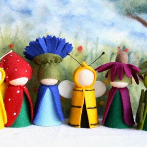 Summer  Flowers Peg Dolls XXL / strawberry / butterfly / cornflower / bee /Seasons / Imp / Waldorf /Seasonal Table