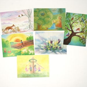 Einzel Postkarten Frühling 2 / Jahreszeitentisch / Waldorf / sommer / Marie Laure Viriot / schnee