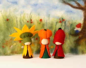 Autumn 1. Set Pumpkin, sunflower,  / Flower dollWaldorf Inspired natural Table peg doll wooden peg dolls