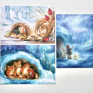 Winter Postkarten Set 2 / Jahreszeitentisch / Waldorf / Winter / schnee