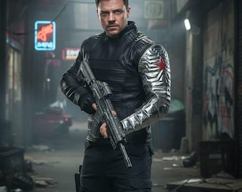 Handmade Winter Soldier Leather Jacket: Bucky Barnes Cosplay, Superhero Outfit