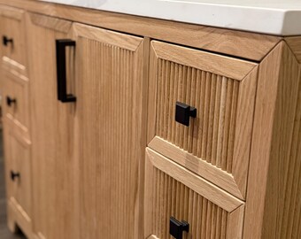 Red Oak Bathroom Vanity with Quartz Countertop and Integrated Sink