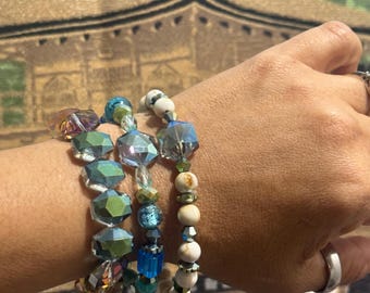 Beaded wrap bracelet set, Caribbean style, adjustable bracelets.