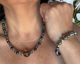 Bohemian Crystal Beaded Choker with Large Center Stone
