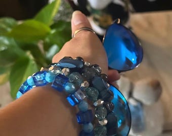 Bohemian Style Blue and Silver Beaded Bracelet Set!