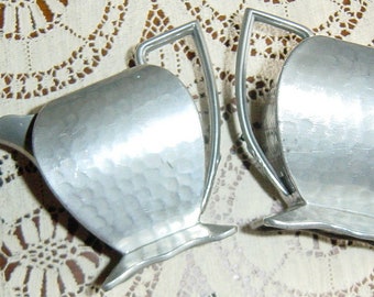 Vintage Art Deco English Hammered Pewter Sugar and Creamer Set 1920s 1930s Arts and Crafts Decor