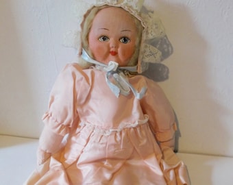 Antique British Cloth Baby Girl Doll Circa 1930s